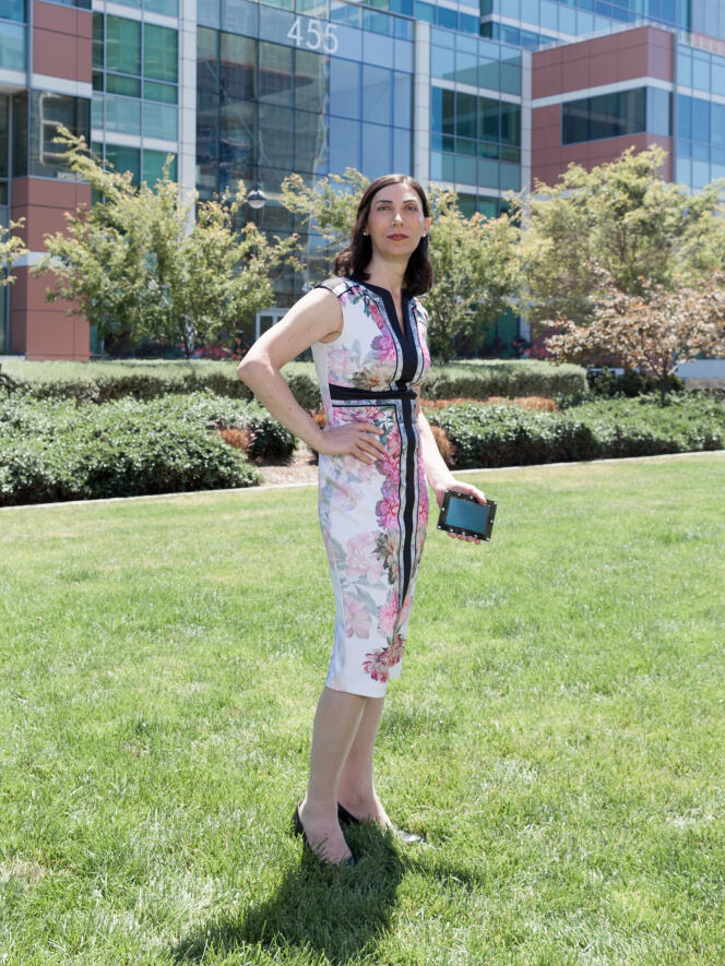 Emily Leproust devant les bureaux de la start-up californienne Twist Bioscience, qu’elle a cofondée en 2013.