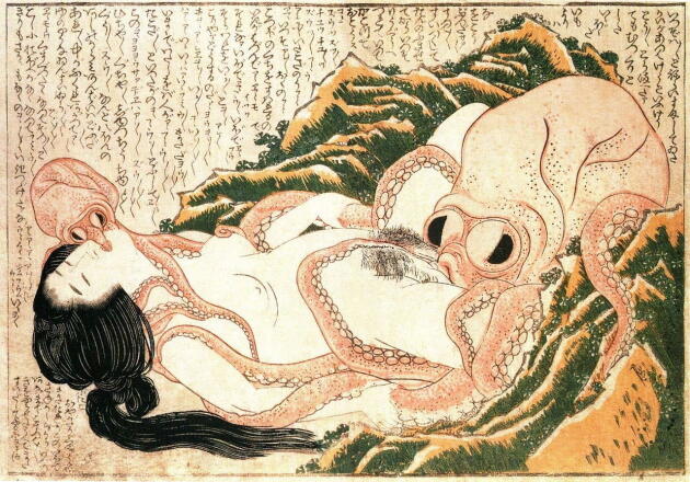 « Tako to ama », plus connu en France sous le nom « Le Rêve de la femme du pêcheur », a inspiré le thème des tentacules dans les « erogê », les jeux pornographiques japonais.