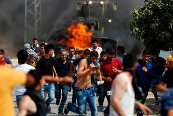 Heurts à Khobar, à l’ouest de Ramallah, entre Palestiniens et armée israélienne, le 22 juillet.