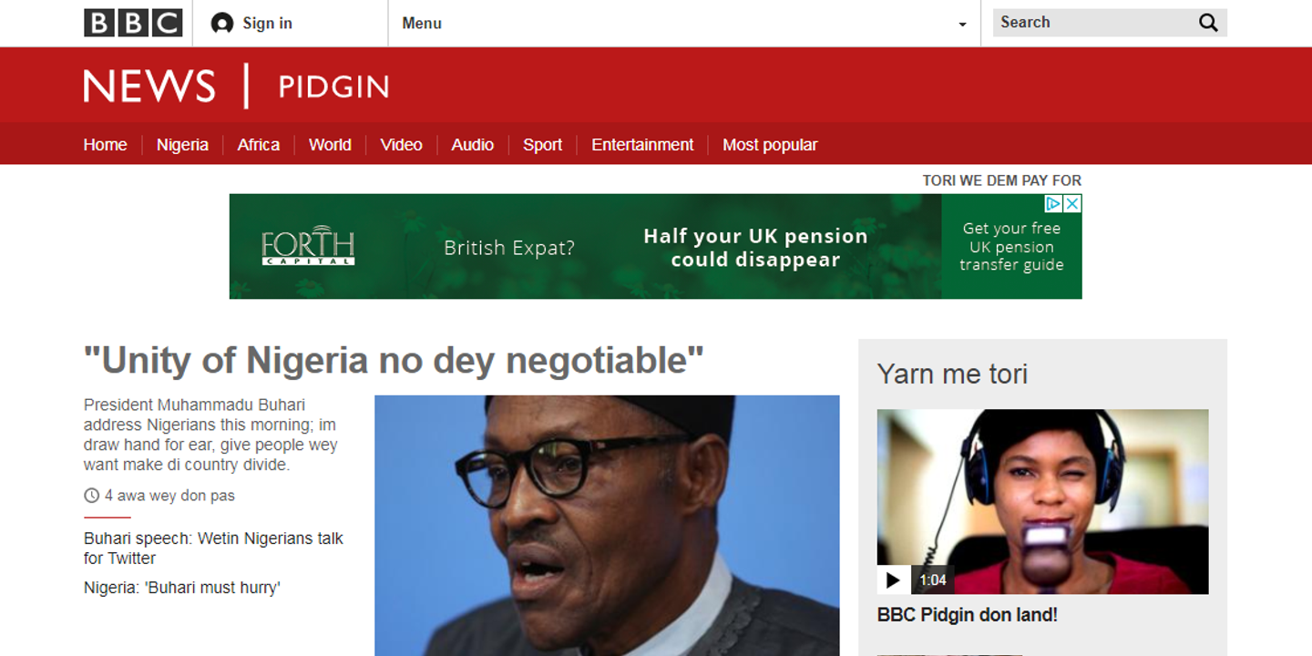 La Bbc Lance Un Portail Internet En Pidgin Nigerian