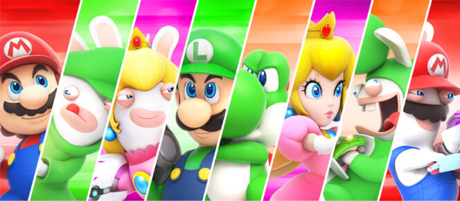 Héros du jeu vidéo « Mario + The lapins crétins », crossover entre les univers de Nintendo et d’Ubisoft.