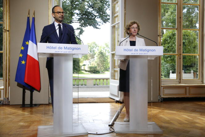 Lors de la conférence de presse, à Matignon, le 31 août.