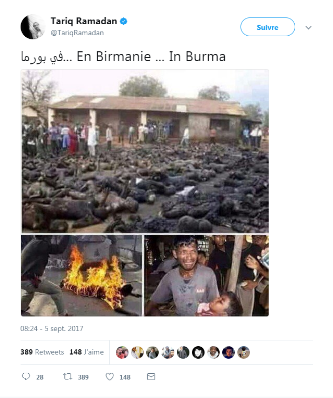 Capture d’écran du compte Twitter de Tariq Ramadan.