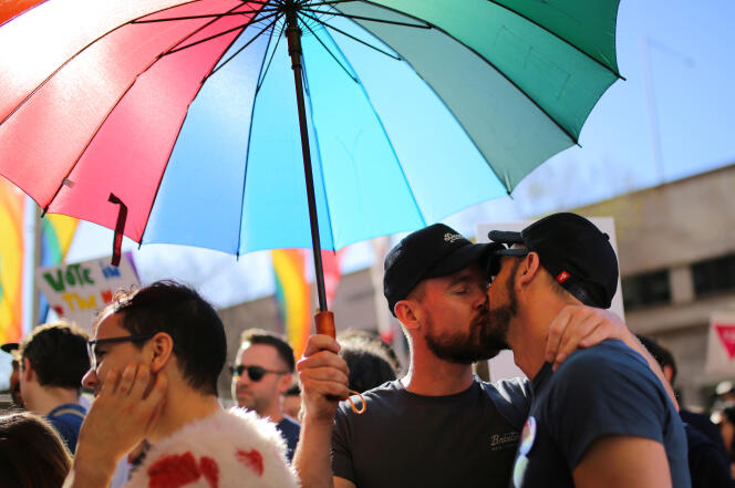 Lors d’une manifestation pour le mariage homosexuel, à Sydney, le 10 septembre.
