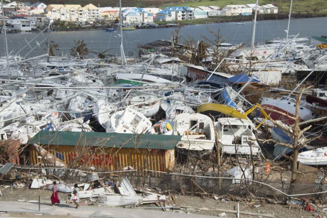 Le port de plaisance de Marigot, à Saint-Martin, le 16 septembre après le passage d’Irma.