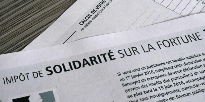 Formulaire de déclaration de l’impôt de solidarité sur la fortune (ISF).