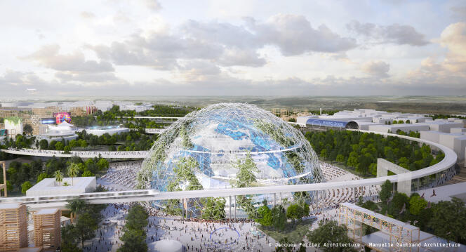 Le « globe », projet de Jean-Christophe Fromantin (LR) pour l’Exposition universelle 2025. Un « village global » construit autour d’un « globe connecté qui accueillerait de façon équitable tous les pays », en Ile-de-France.
