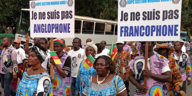 Des Camerounais « unionistes » manifestent à Douala contre les revendications sépératistes des régions anglophones, le 1er octobre 2017.