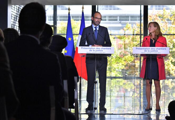 Le premier ministre Edouard Philippe et la garde des sceaux Nicole Belloubet, à Nantes, le 6 octobre.