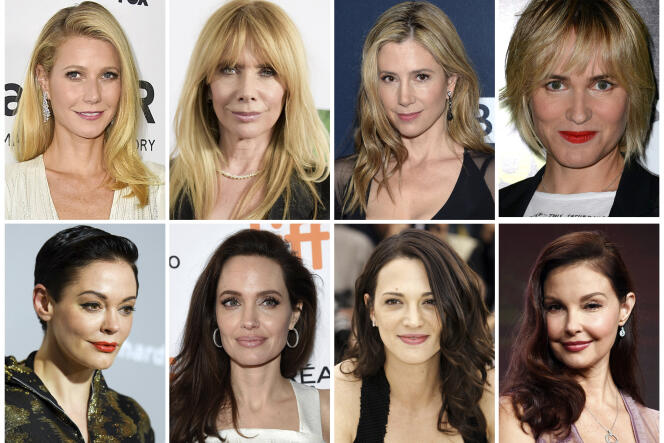 Rose McGowan, en bas à gauche, et plusieurs autres actrices ayant affirmé avoir été harcelées ou agressées par Harvey Weinstein.