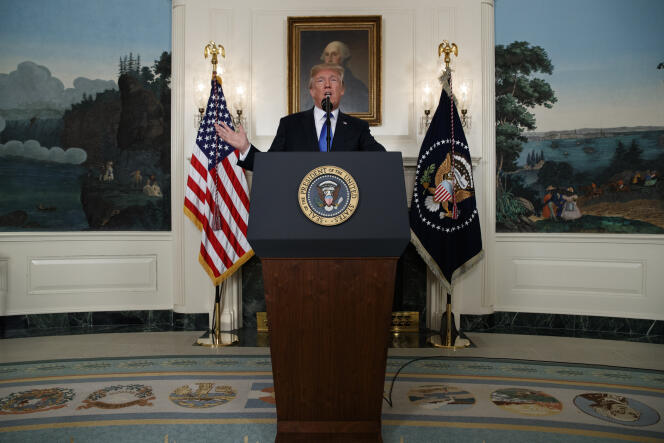Donald Trump lors de son intervention sur le dossier iranien, depuis la Maison Blanche, le 13 octobre. Depuis son entrée en fonction, le 20 janvier, Donald Trump a certifié le Plan d’action conjoint à deux reprises : le 18 avril et le 17 juillet.