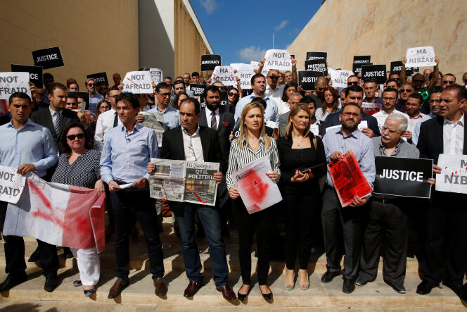 Manifestation de journalistes, le 19 octobre à La Valette, après l’assassinat de Daphne Caruana Galizia.