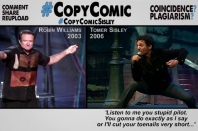 Capture d’écran d’une des vidéos la chaîne CopyComic sur YouTube, dénonçant les nombreux plagiats du comédien Tomer Sisley.