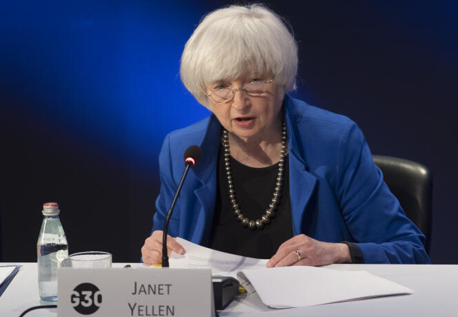 La présidente de la Réserve fédérale américaine (Fed), Janet Yellen, lors d’un séminaire à Washington, le 15 octobre.