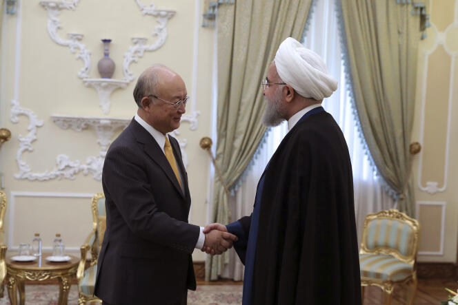 Le directeur général de l’Agence internationale de l’énergie atomique, Yukiya Amano, a rencontré le président iranien, Hassan Rohani, à Téhéran, le 29 octobre 2017.
