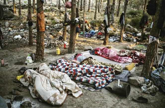 Un campement de migrants dans la forêt du mont Gourougou, au Maroc en 2014.