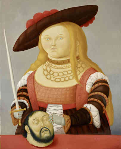 Pour Botero, il existe une différence essentielle entre une copie et une « version », cette dernière étant une expérience d’appropriation qui consiste à créer, à partir d’un modèle donné, une œuvre différente et originale. C’est ce qu’il admire chez Picasso, qui, parmi les artistes modernes, est certainement celui qui, le plus souvent, a joué ce même jeu d’appropriation et de détournement. Certaines de leurs références sont les mêmes, comme Ingres, Velázquez, et Cranach, dont Botero dit admirer « le petit regard ironique sur la réalité ». Ce tableau est inspiré de son « Judith et la tête d’Holopherne » (vers 1530), conservé au Kunsthistorisches Museum de Vienne.