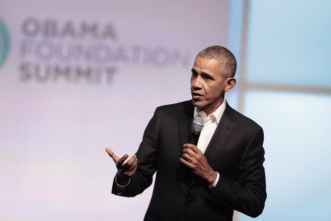 L’ancien président américain, ici lors de la conférence inaugurale de la Fondation Obama, à Chicago le 31 octobre.
