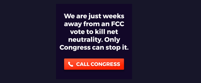 Message diffusé par les défenseurs de la neutralité du Net aux Etats-Unis.