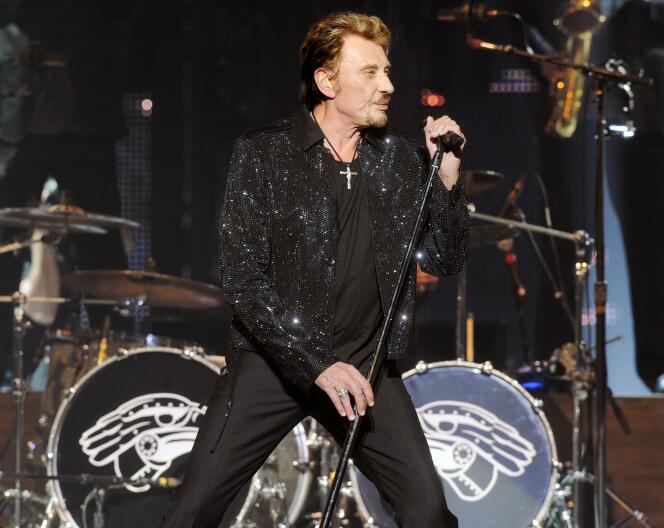Johnny Hallyday en concert, le 8 mai 2009, au Zénith de Saint-Etienne (Loire).
