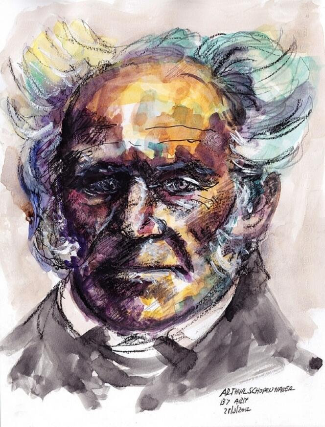Arthur Schopenhauer, aquarelle et fusain sur papier.