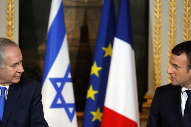 Le premier ministre israélien, Benyamin Nétanyahou, et Emmanuel Macron lors de leur conférence de presse commune au palais de l’Elysée, le 10 décembre.