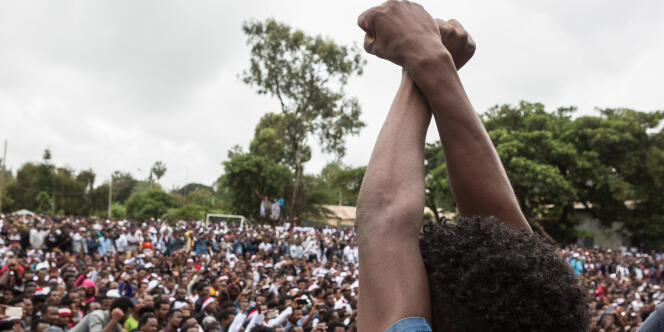 Manifestation contre le gouvernement éthiopien lors du festival annuel oromo, à Bishoftu, le 1er octobre 2017.