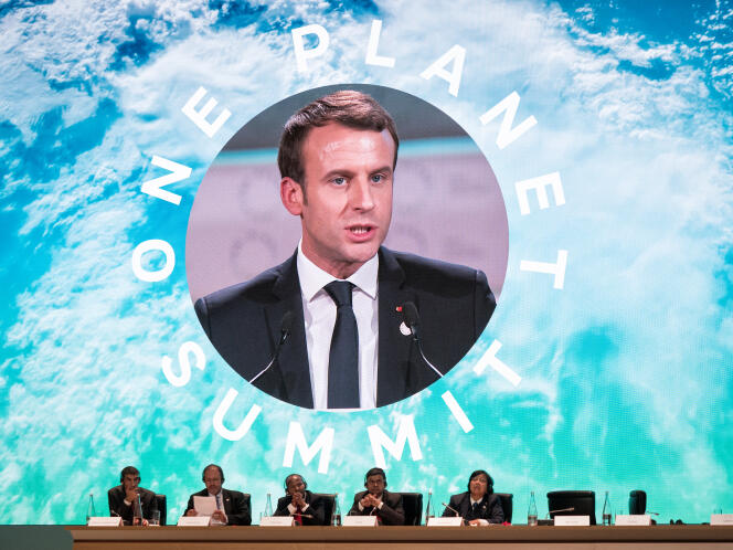 Emmanuel Macron, lors du sommet One Planet sur le climat, à Boulogne-Billancourt (Hauts-de-Seine), le 12 décembre.