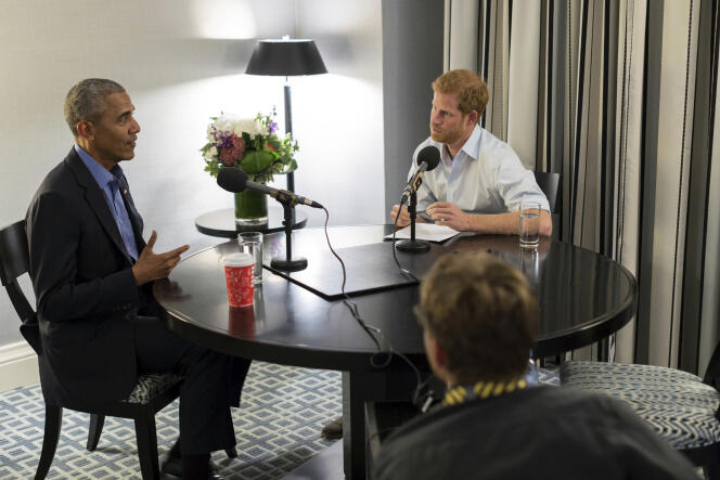 L’ex-président américain Barack Obama lors de l’enregistrement de son interview par le prince Harry, à Toronto (Canada), en septembre.