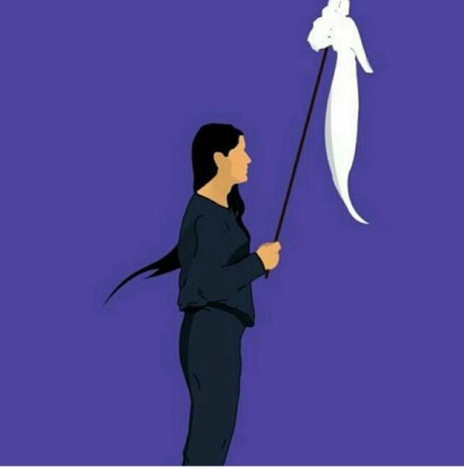 Dessin issu de l’image d’une jeune fille retirant son voile à Téhéran publiée sur la page Facebook de la militante Masih Alinejad jeudi 28 décembre.