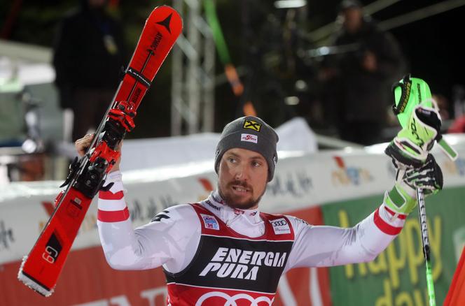 Marcel Hirscher, après sa victoire lors d’un slalom à Zagreb, le 4&nbsp;janvier 2018.