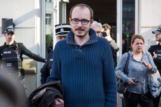 Antoine Deltour, à la sortie de la cour d’appel de Luxembourg, en mars 2017.