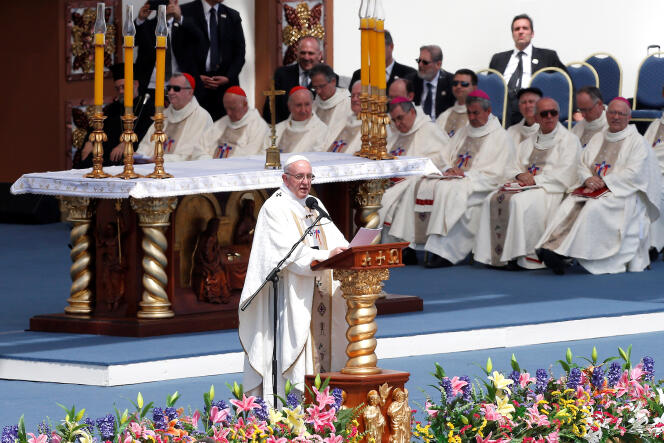 Le pape François célèbre une messe à Iquique, au Chili, le 18 janvier 2018.