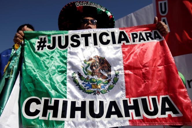 Lors de la « Marche de la dignité », près de Ciudad Juarez, dans l’Etat de Chihuahua (Mexique), le 20 janvier.