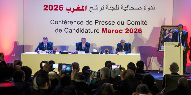 La conférence de presse du comité de la candidature marocaine au Mondial 2026 de football, à Casablanca, le 23 janvier 2018.