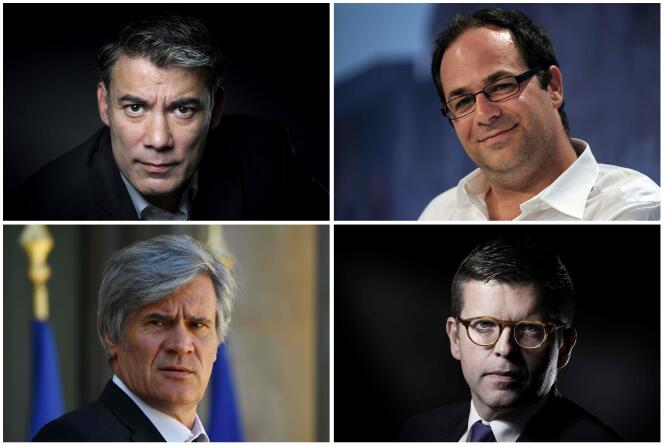De gauche à droite et de haut en bas : Olivier Faure, Emmanuel Maurel, Stéphane Le Foll et Luc Carvounas brigueront la tête du Parti socialiste lors du 78e congrès.