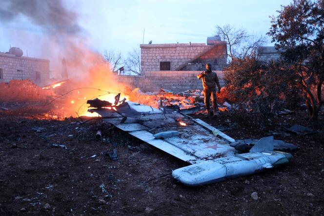 Un avion de chasse russe abattu dans la province d’Idlib (Syrie), le 3 février.