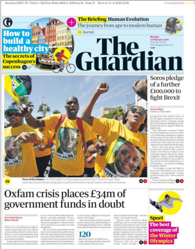 La « une » du « Guardian » le 12 février.