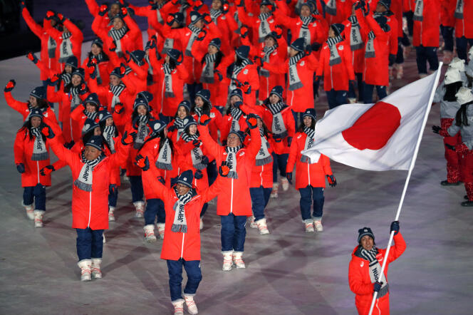 La délégation du Japon lors de la cérémonie d’ouverture des JO d’hiver, à Pyeongchang, en Corée du Sud, le 9 février. Pour avoir négligé le contentieux historique entre Japon et Corée, un présentateur de NBC a été remercié.