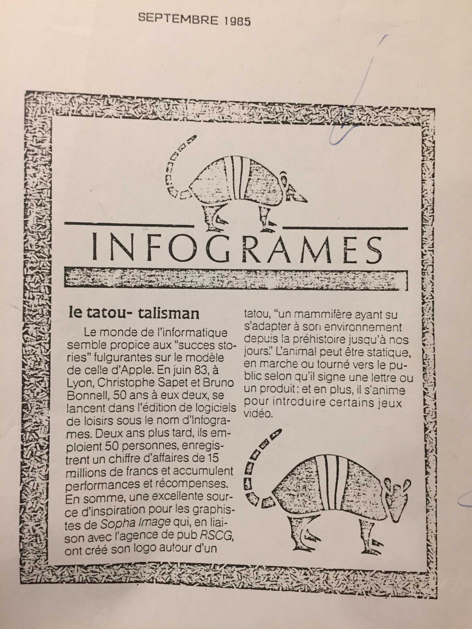 Ce document fournit des explications sur les origines du tatou comme logo d’Infogrames.