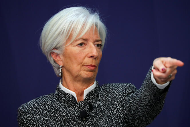 La patronne du Fonds monétaire international, Chrisitine Lagarde, lors d’une conférence le 15 février.