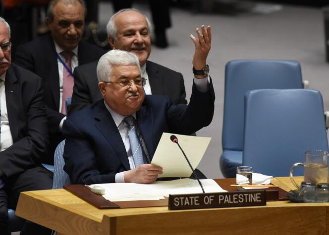 Le président de l’Autorité palestinienne, Mahmoud Abbas, lors du Conseil de sécurité de l’ONU le 20 février, à New York.