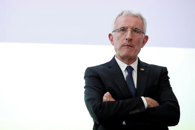 Guillaume Pepy, le président de la SNCF, lors de la présentation des résultats de l’entreprise, à Saint-Denis, le 27 février.