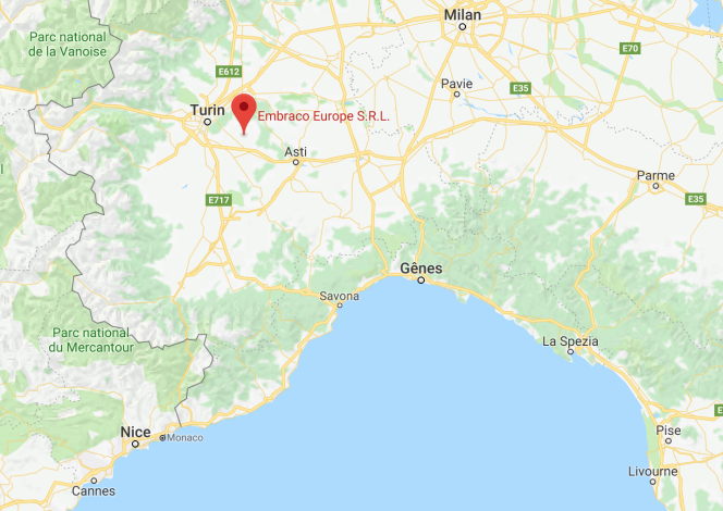 La localisation de l'usine Embraco, à une trentaine de kilomètres de Turin.