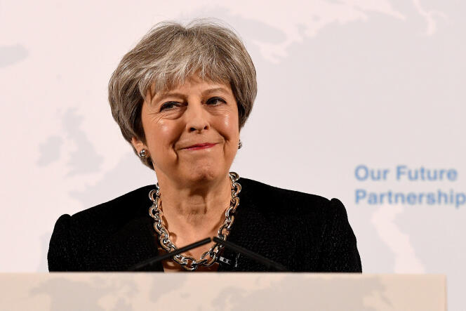 La première ministre britannique, Theresa May, lors de son discours sur l’après Brexit, à Londres, le 2 mars.