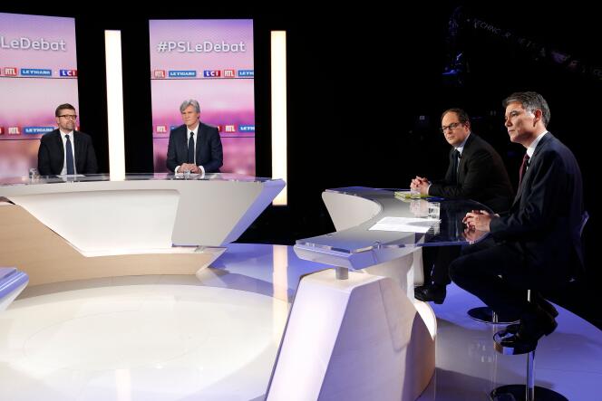 Le débat entre les quatre candidats à la tête du PS, sur le plateau de LCI, le 7 mars.
