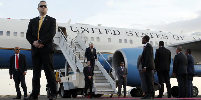 Le secrétaire d’Etat américain, Rex Tillerson, à son arrivée, le 7 mars, à l’aéroport d’Addis-Abeba.