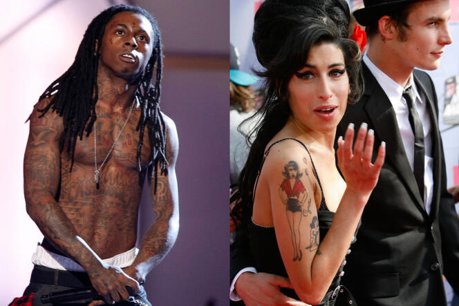 Le rappeur Lil Wayne, en 2008 à Los Angeles, et la chanteuse Amy Winehouse, en 2007 aux MTV Movie Awards, en Californie.