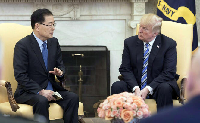 Le conseiller national sud-coréen à la sécurité, Chung Eui-yong lors de sa rencontre avec le président Donald Trump, à la Maison Blanche, le 8 mars.