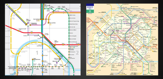 A gauche, le plan des métros compatibles avec les fauteuils roulants. A droite, le plan classique.